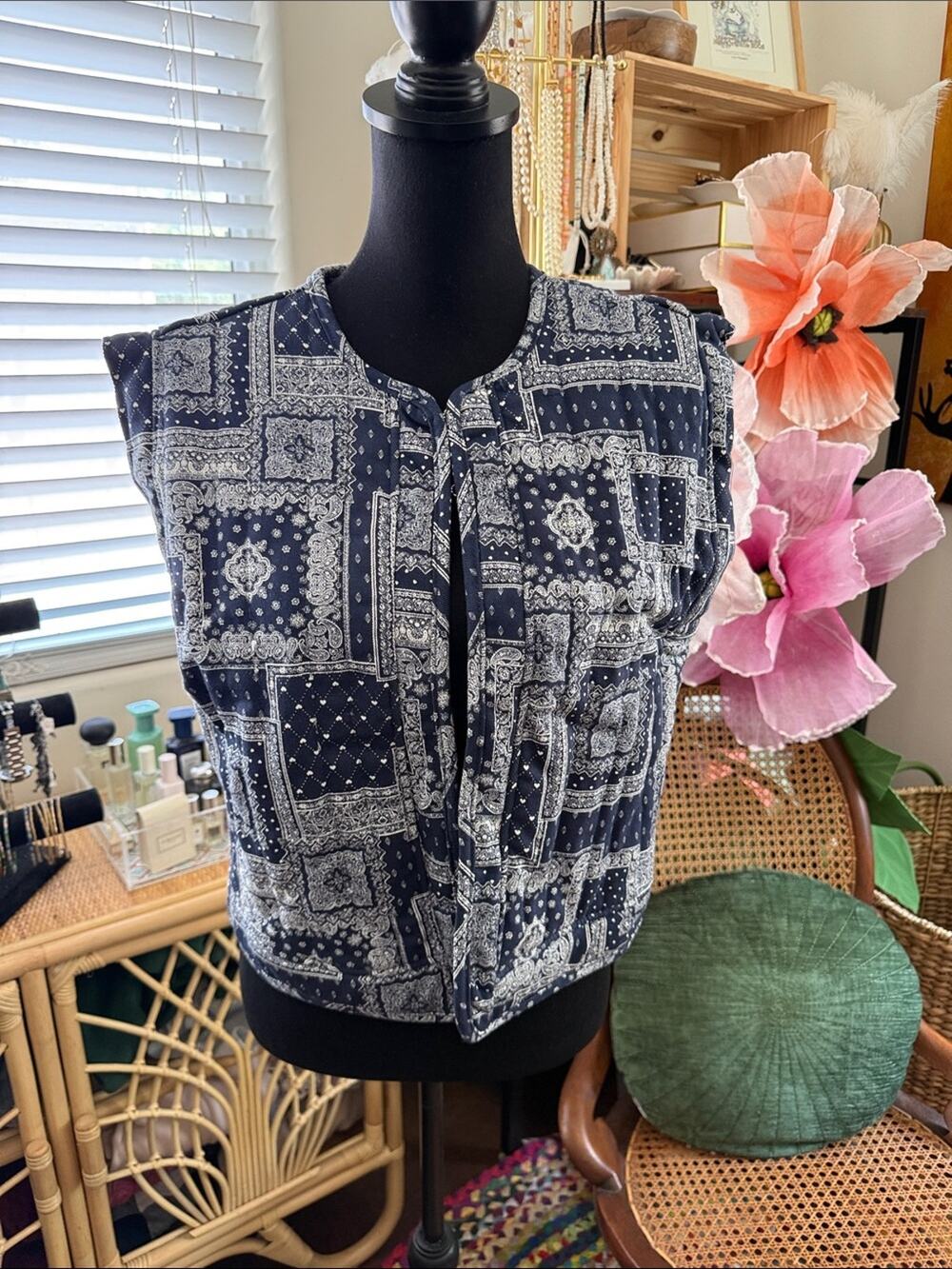 NWT Blu Pepper Blue Bandana Print Quilted Coastal Boho Nantucket Vest